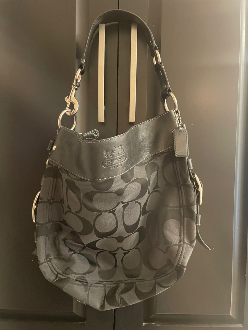 Coach Black Signature Zoe Jacquard Large Hobo Shoulder Bag